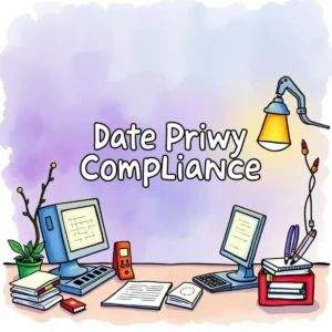 Illustration of a workspace emphasizing data privacy compliance tools.