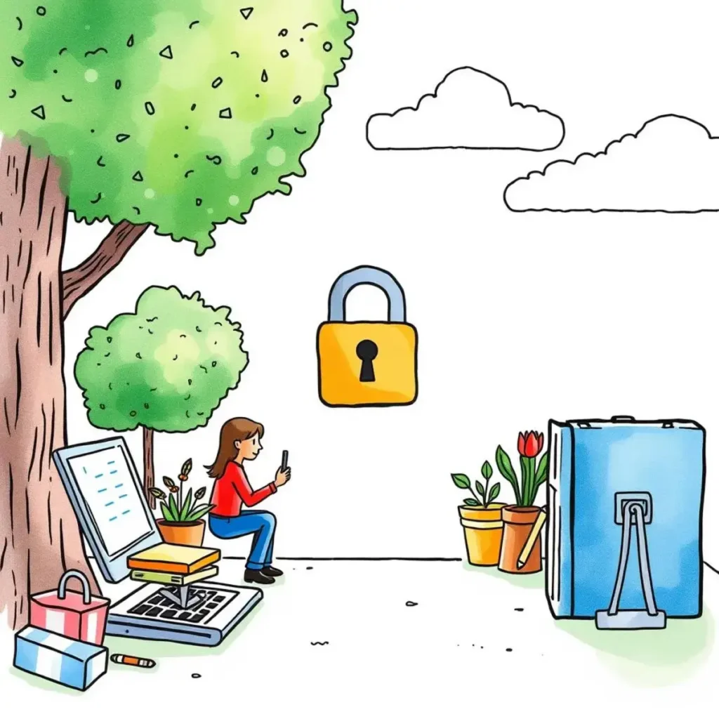 User consent validator: Assess user consent language effectiveness 1 User reviewing consent guidelines under a tree, symbolizing data privacy.