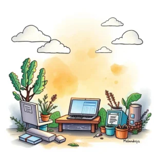 A cozy workspace with a laptop, plants, and data tools represents a Data Schema Validator.