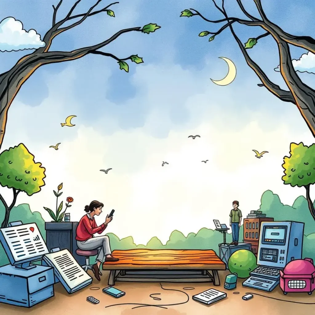Data standardization validator: Ensure compliance with data standards 1 A person uses a smartphone in a serene outdoor setting, surrounded by nature and technology-related items.