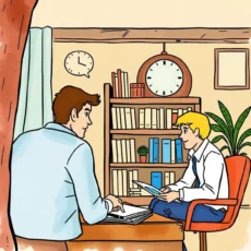 Two professionals discussing fiscal policy changes in an office setting.
