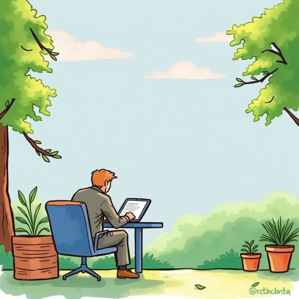 Tax impact assessor: Evaluates tax implications of employee salaries 1 Professional assessing tax impacts outdoors, surrounded by greenery and plants.