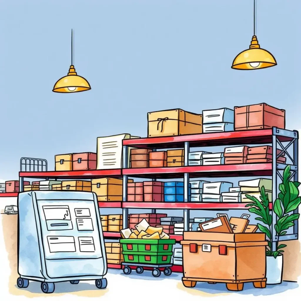 Demand Data Collector tool displayed in a supply chain environment with organized storage units and materials.