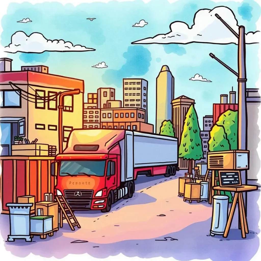 Stakeholder engagement planner: Assist in planning strategic communication efforts 1 Colorful illustration of a truck in an urban logistics environment.