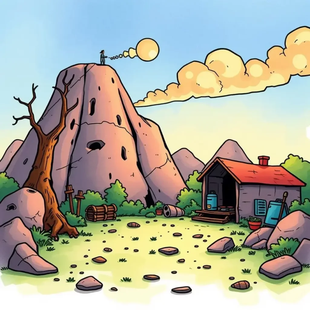 Ai bug report analyzer: Summarize and categorize bug reports instantly 1 A cartoon depicting a mountain landscape with a small cabin and a person.