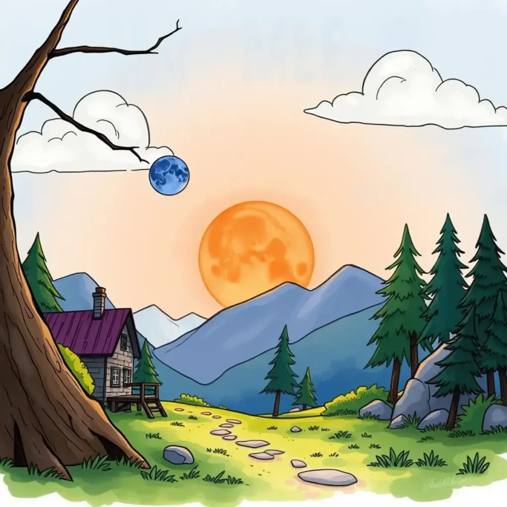 Code review commentator: Generate comments for specific lines or functions in code 1 Scenic mountain landscape with a cabin, sunset, and vibrant nature.