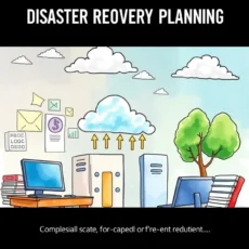 Illustration of a cloud-based disaster recovery planning workspace.