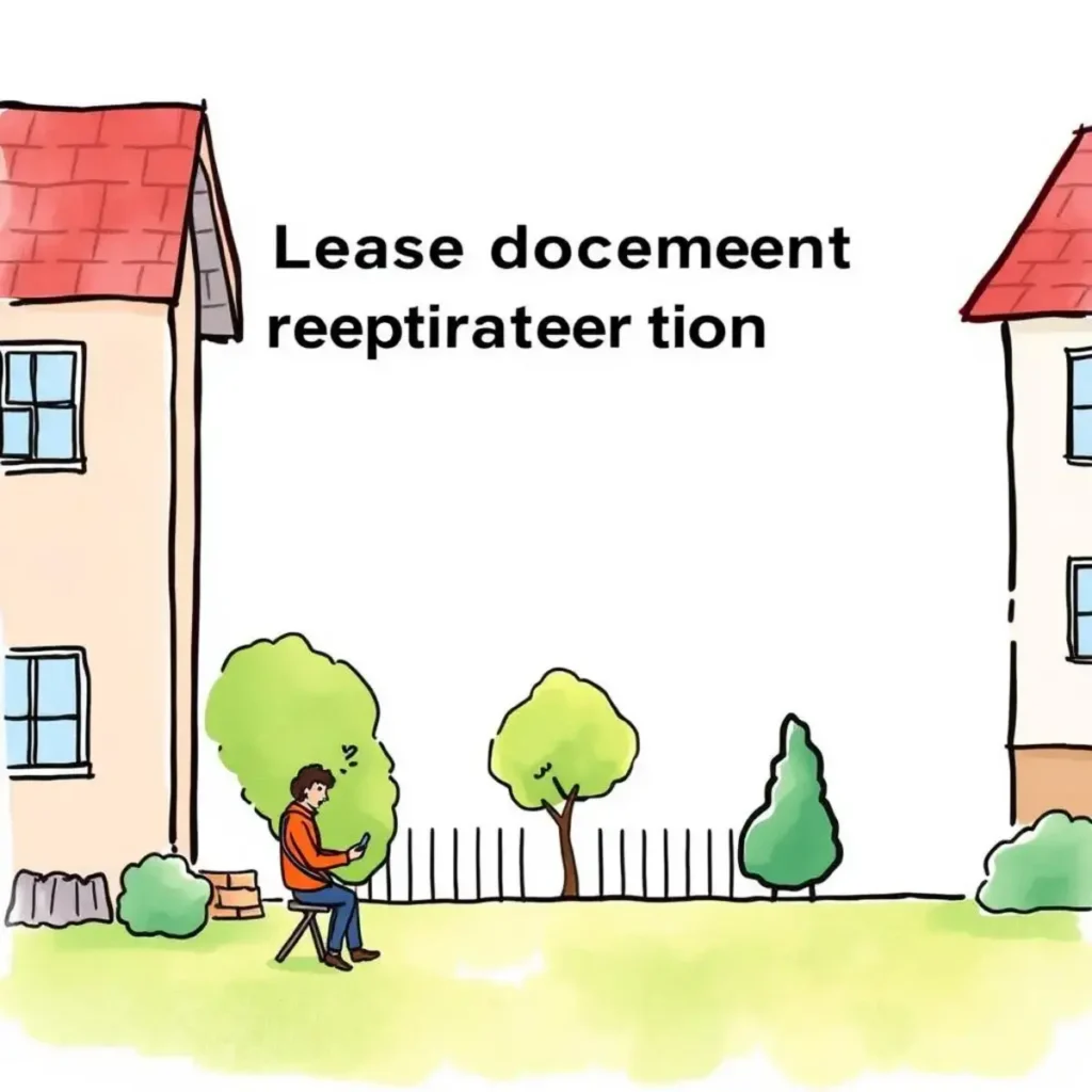 Distribute lease signatures: Easily send leases for signature collection 1 Person sitting outside between two houses, reviewing lease document.