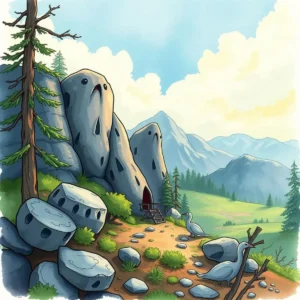 Rocky landscape scene with trees, mountains, and a small structure, illustrating the Input Clarity Maximizer tool's theme.