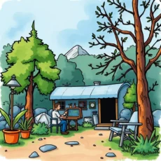 A person creating content in a serene outdoor workspace