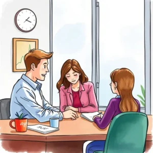A meeting between hr specialists discussing benefits enrollment notes.