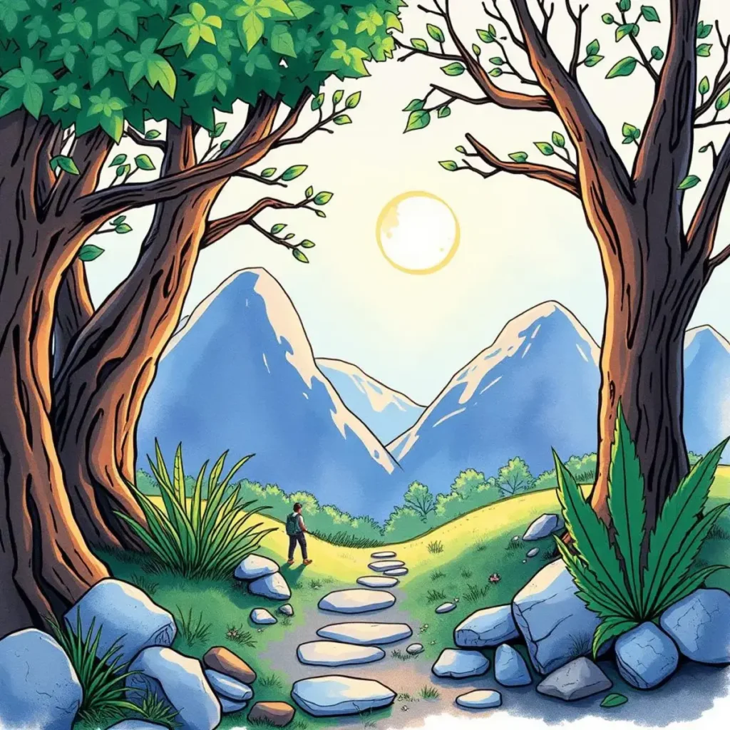 Engagement score messaging enhancer: Customize emails based on engagement levels 1 A person walking a path through a vibrant, natural landscape.