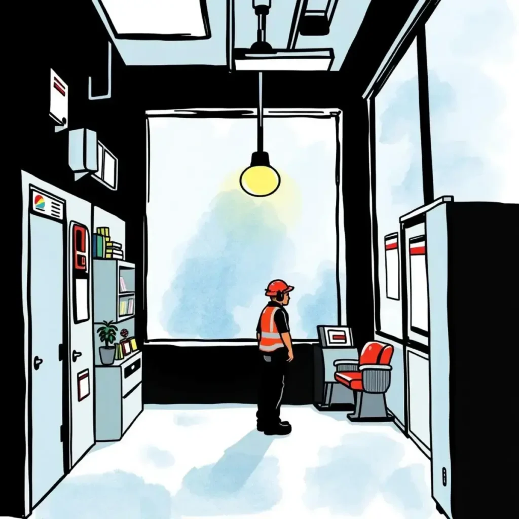 Emergency procedure outline: Develop structured emergency response procedures 1 Emergency response planning in a serene office setting.