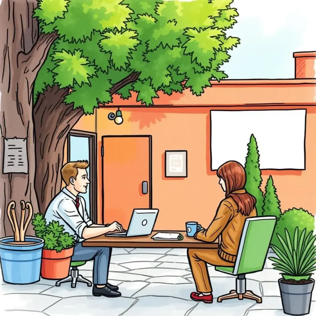 Input clarity enhancer: Improve readability of payroll entries 1 Two professionals collaborating outdoors to enhance payroll data clarity.
