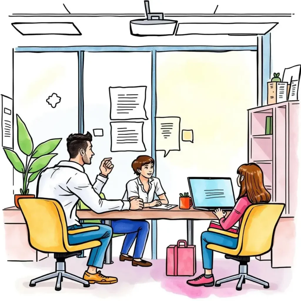 Engagement activities planner: Generate engaging activities to promote workplace satisfaction 1 Team brainstorming engagement activities in a modern office setting.