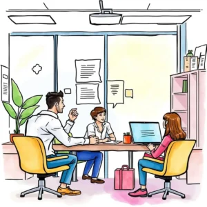 Team brainstorming engagement activities in a modern office setting.