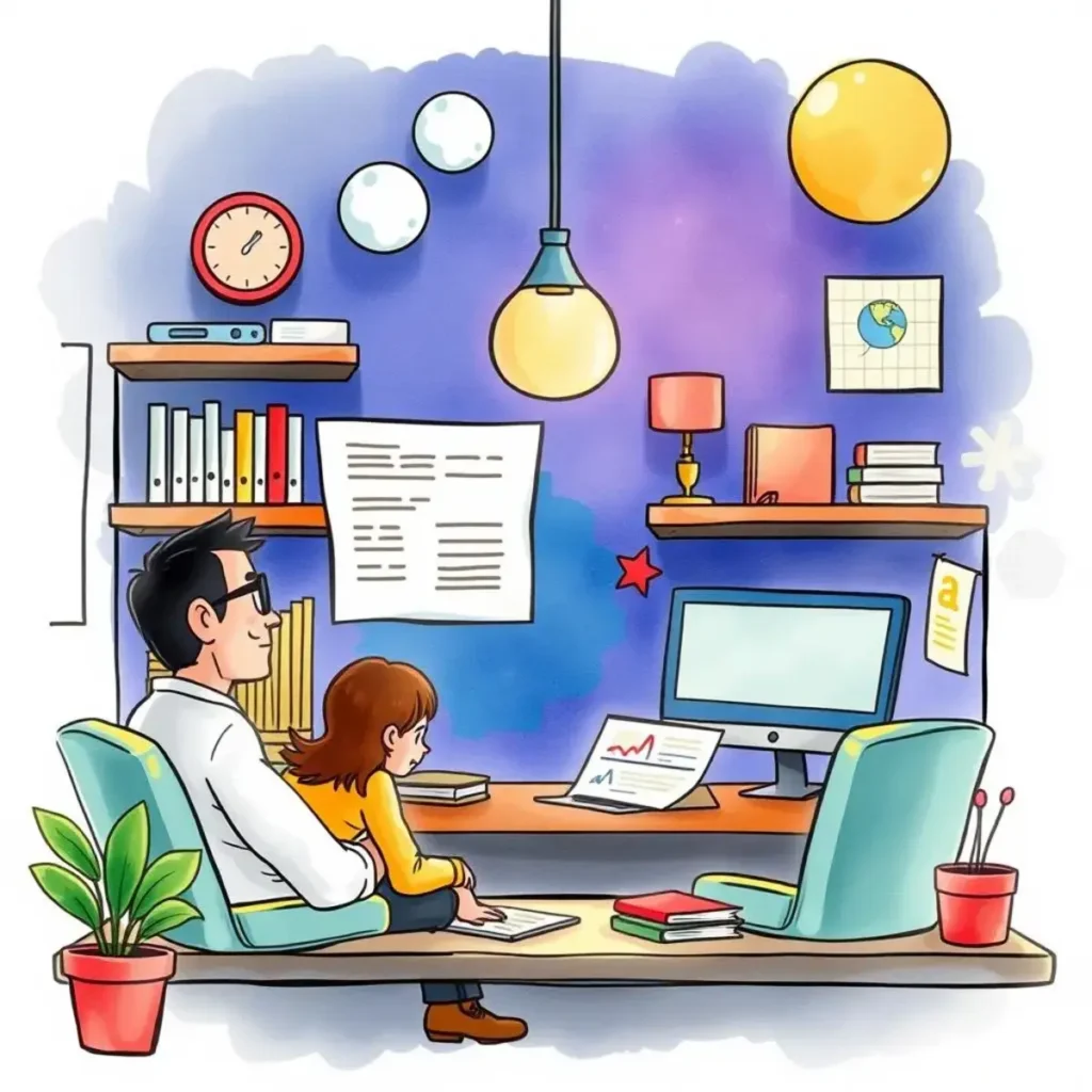 Engagement feedback evaluator: Evaluate and summarize stakeholder feedback 1 A professional analyzing stakeholder feedback in a cozy office setting.