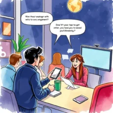 Engagement strategists discussing customer interaction strategies in a modern office setting.