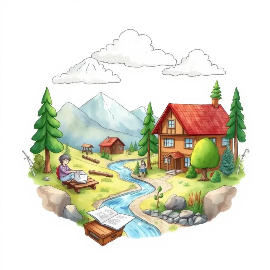 Csr report compiler: Assemble environmental impact findings into reports 1 Illustration of a serene landscape supporting environmental reporting activities.