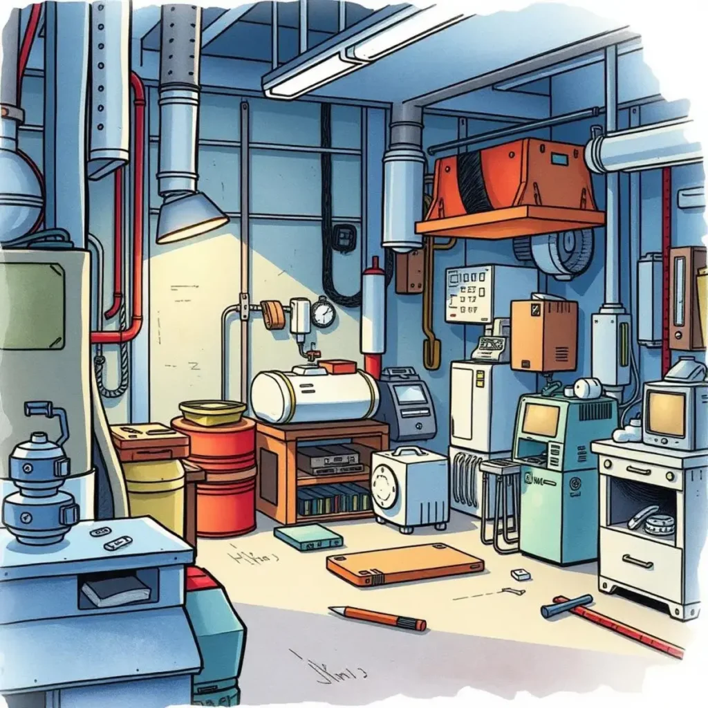 Equipment parts catalog updater: Simplify updates for parts catalogs 1 Manufacturing workshop showcasing equipment parts and tools for maintenance.