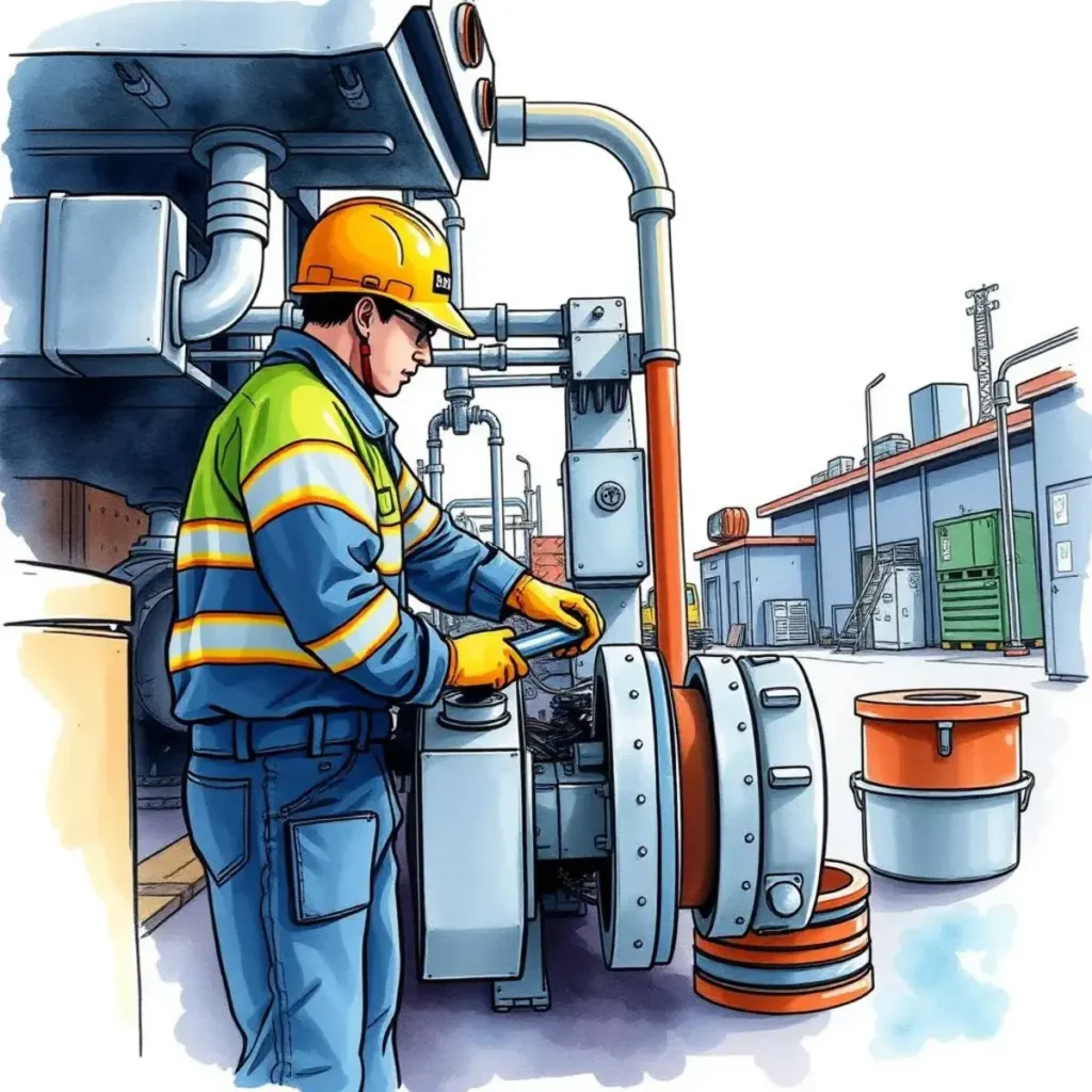 Equipment safety insight generator: Provide insights on safety feature performance and upkeep 1 A worker performing preventive maintenance on manufacturing equipment for safety inspections