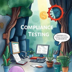 A cozy workspace illustrating compliance testing with computers and plants.