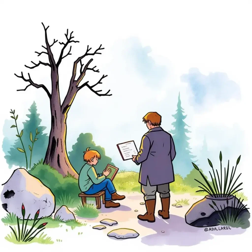 Error spotlight tool: Identify and highlight text errors effortlessly 1 A person reviewing a document while another child reads quietly.