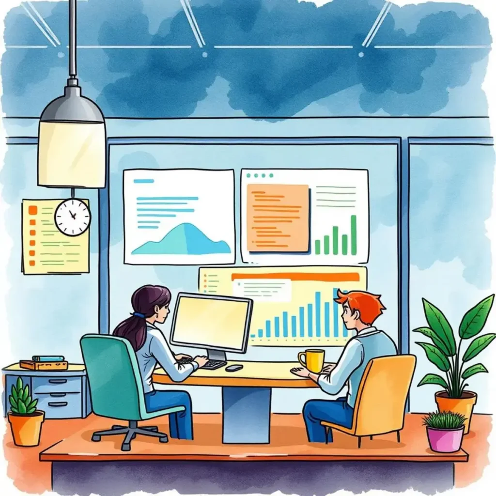 Escalation review insights hub: Centralized analysis of escalation findings 1 Professionals analyzing escalation data in a modern office setting.