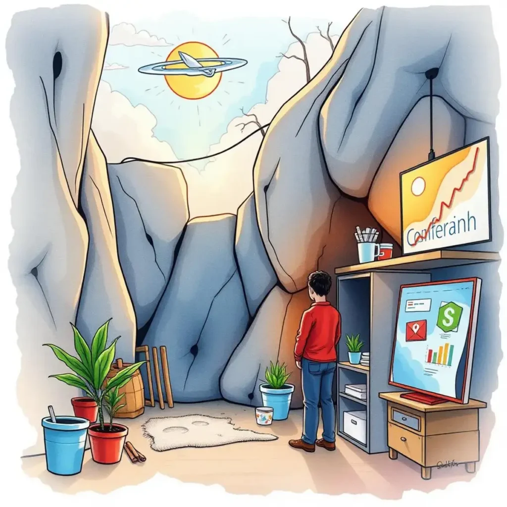 Resilience score evaluator: Evaluate project's resilience against assessed risks 1 Resilience Score Evaluator tool illustration featuring a person analyzing risks in a creative workspace.