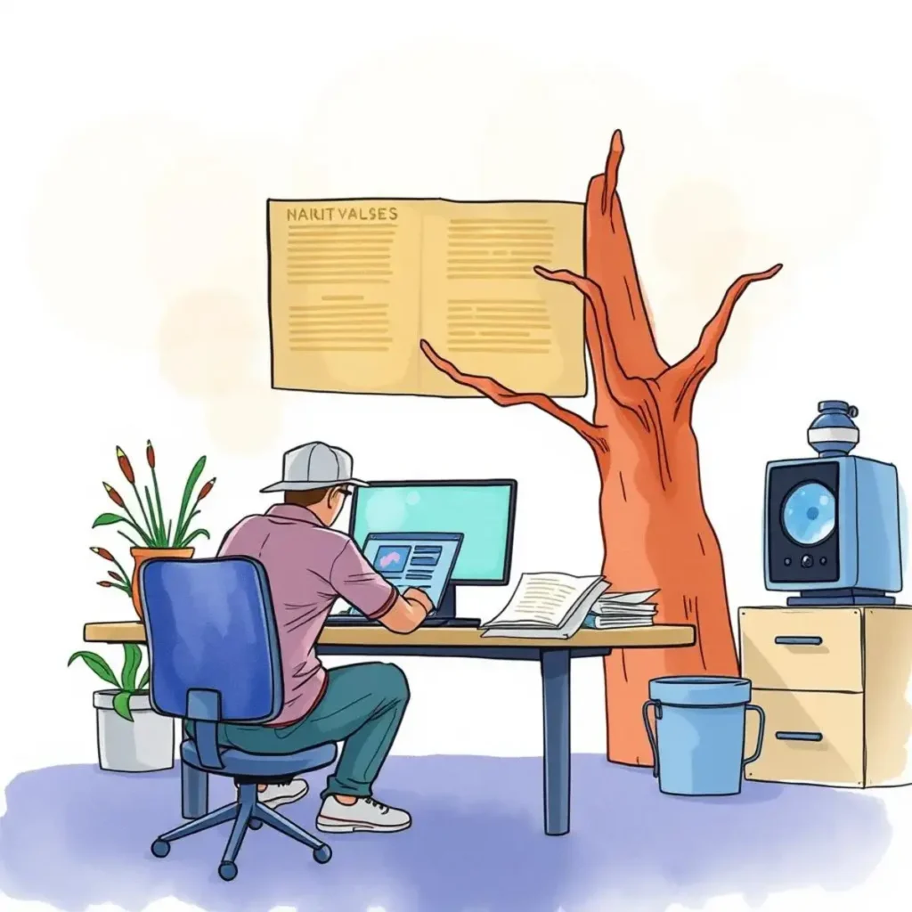 Prototype viability reviewer: Evaluate prototype potential through text analysis 1 Person analyzing prototype viability at a desk with technology.