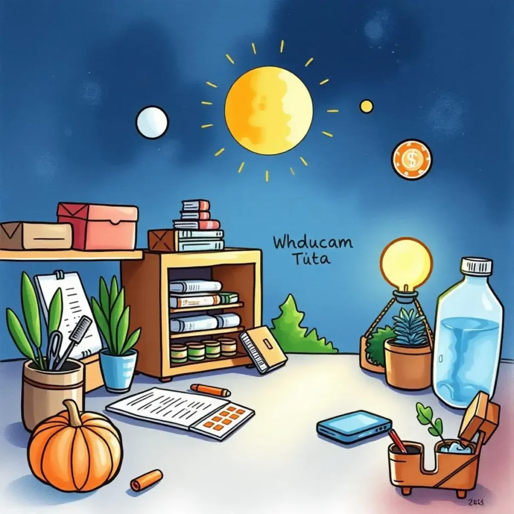 Colorful workspace depicting tools for product evaluation and innovation.