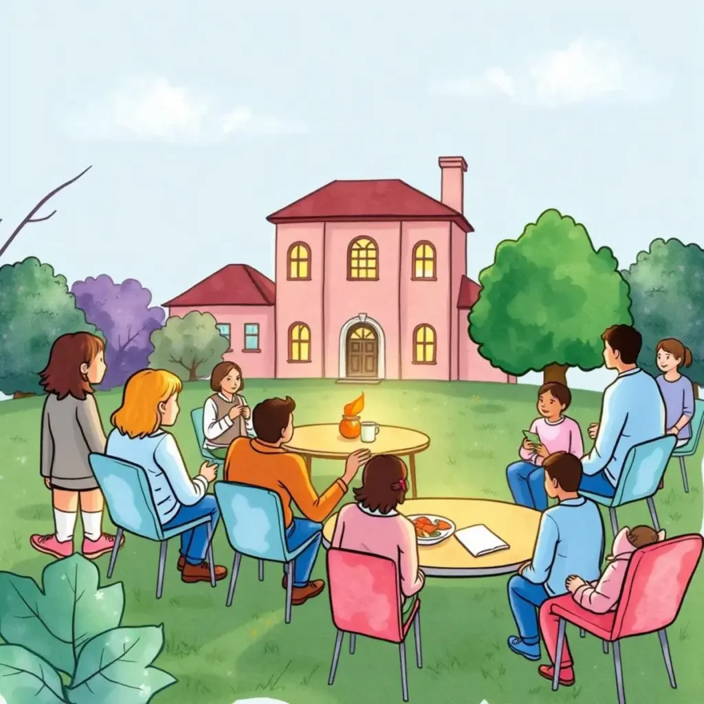 Event announcement maker: Compose invites for community events 1 Group of diverse people engaging outdoors, discussing community event plans.