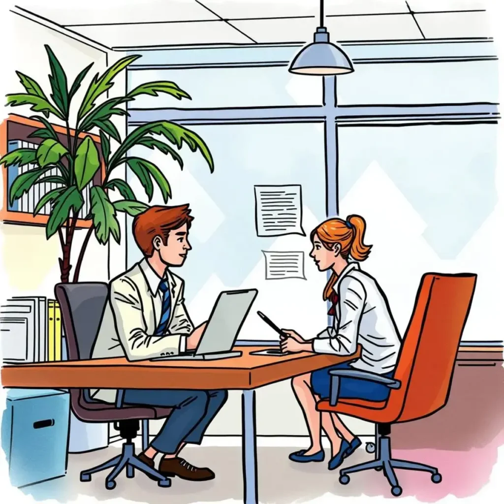 Executive summary creator: Craft focused summaries for busy executives 1 Two professionals engaged in a focused discussion at a conference table.