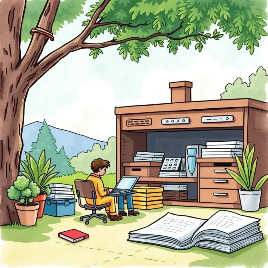Expense deduction breakdown app: Generate detailed breakdowns of expenses related to deductions 1 A user analyzing expense deductions in a serene outdoor setting.