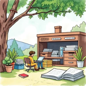 A user analyzing expense deductions in a serene outdoor setting.