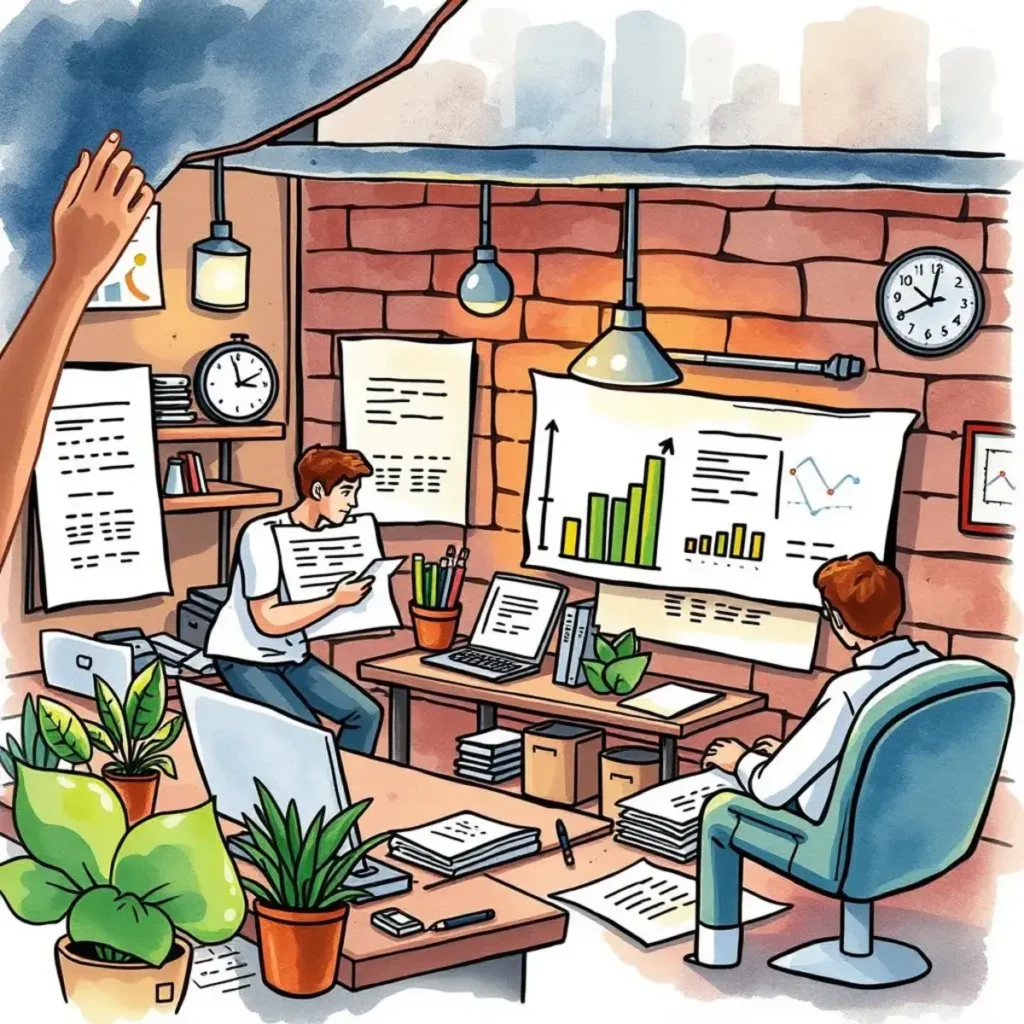 Expense tracker assistant: Summarize and analyze expense-related data 1 Professionals analyzing expense data with graphs in an office setting.