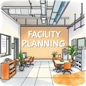 Illustration of a modern workspace for facility planning.