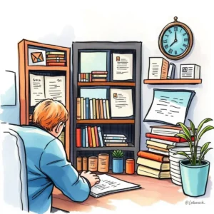 Feedback analyzer: Generate insights from customer complaints 5 Person analyzing documents in a cozy office filled with books.