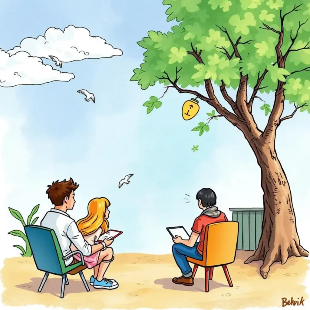 Feedback insight synthesizer: Summarize feedback for program enhancements 1 People discussing feedback under a tree with notebooks