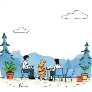 Team analyzing feedback insights in a serene outdoor setting.