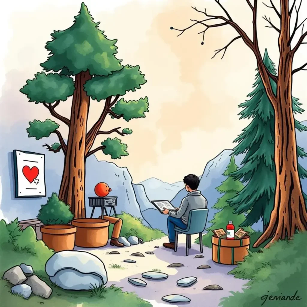 Investor update express: Rapidly compose updates based on gathered feedback 1 Person composing updates in a serene outdoor setting surrounded by nature.