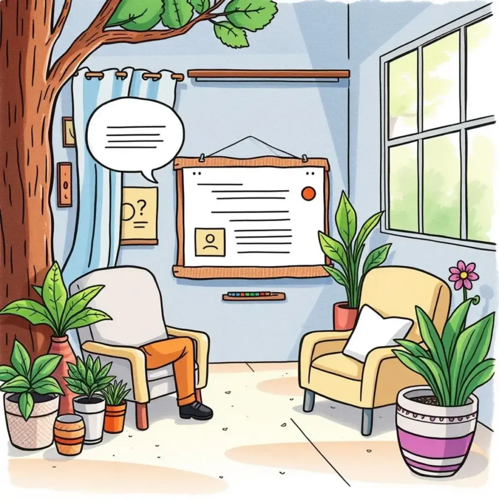 Feedback process enhancer: Optimize feedback processes using customer input 1 Illustration of a feedback collection setup in a cozy office.