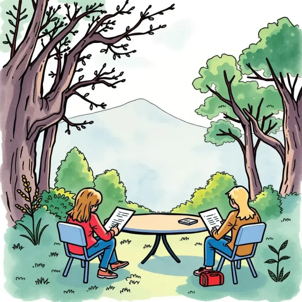 Feedback report generator: Create reports from stakeholder feedback 1 Two women reviewing documents outdoors, symbolizing collaborative feedback process.