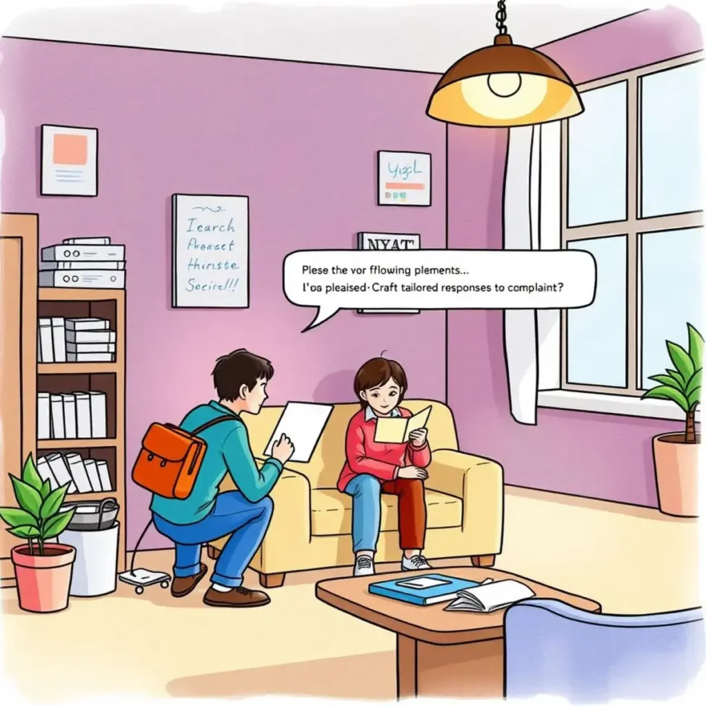 Feedback response generator: Craft tailored responses to complaints 1 A customer service representative crafting tailored responses to a complaint.