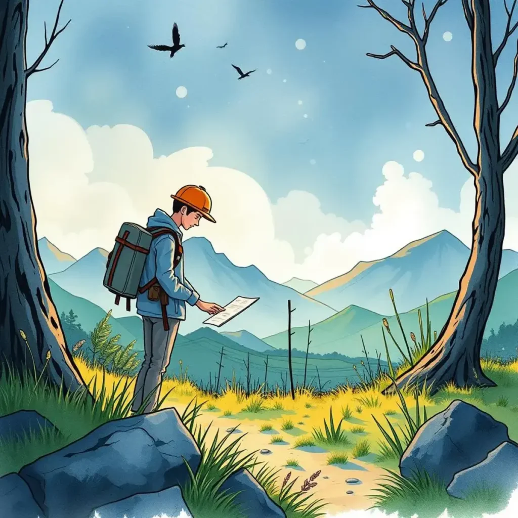 Financial analysis synthesizer: Generate insights from financial data submissions 1 A person analyzing documents in a serene mountainous landscape.