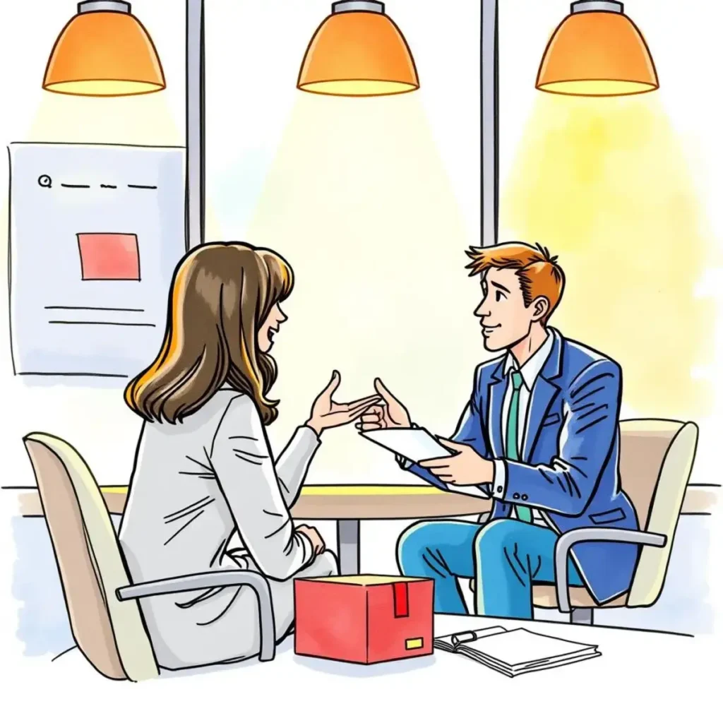 Final offer communicator: Craft professional offer presentation messages 1 Two professionals engaging in a job offer negotiation discussion.