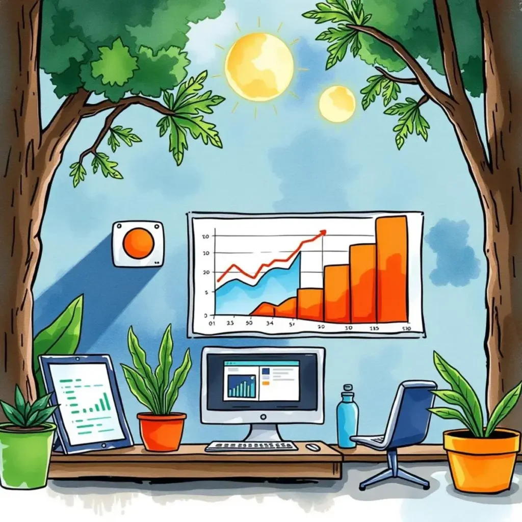 Forecast analysis clarifier: Summarize complex forecasting outputs simply 1 Forecast Analysis Clarifier tool in a finance workspace with analytics charts and plants in a bright setting.