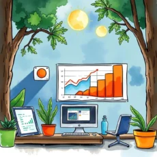 Forecast Analysis Clarifier tool in a finance workspace with analytics charts and plants in a bright setting.