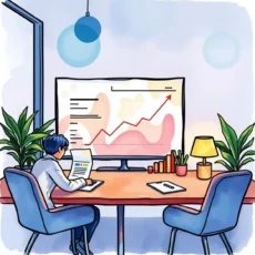 Financial analyst interpreting revenue forecasts on a digital display.