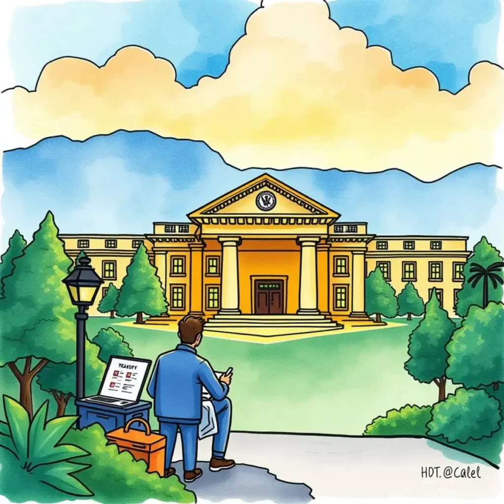 Clarity checker: Ensure report language is clear and concise 1 A professional treasury analyst observes a building emphasizing financial clarity and reporting tools.